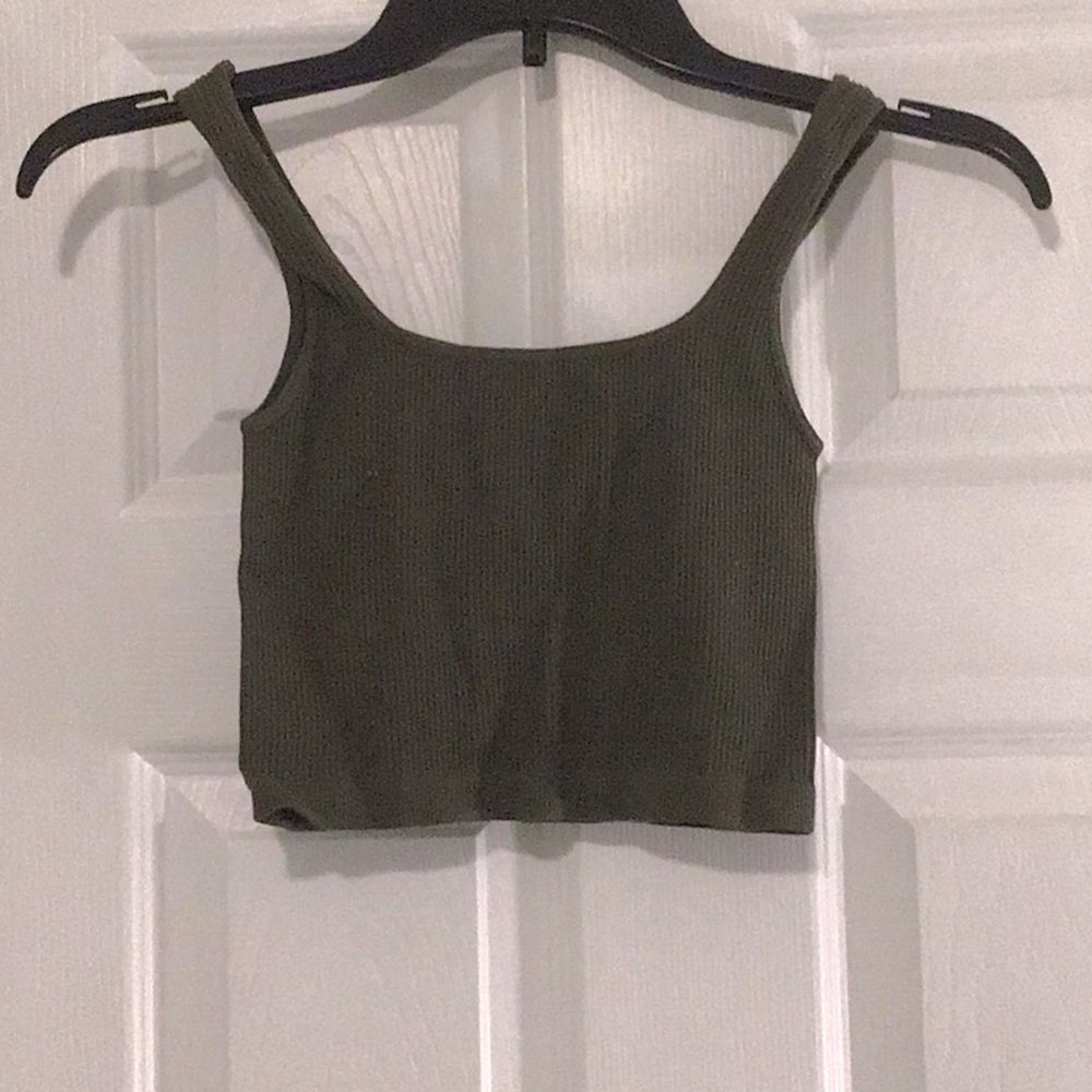 cropped by together ribbed tank top, dark green, size small medium